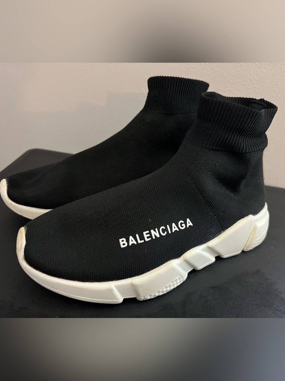 Balenciaga Speed Trainer Knit Sock Sneakers - Black / White Sole - Size 7